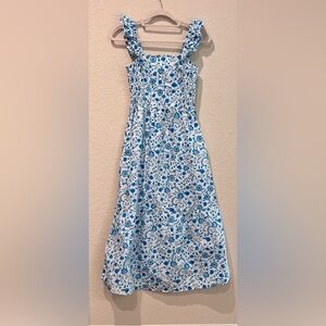 Draper James Blue and White Floral Midi Dress | Chinoiserie | Size XS